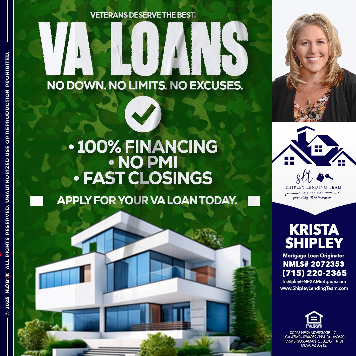 VA LOANS - Krista Shipley -Mortgage Loan Originator