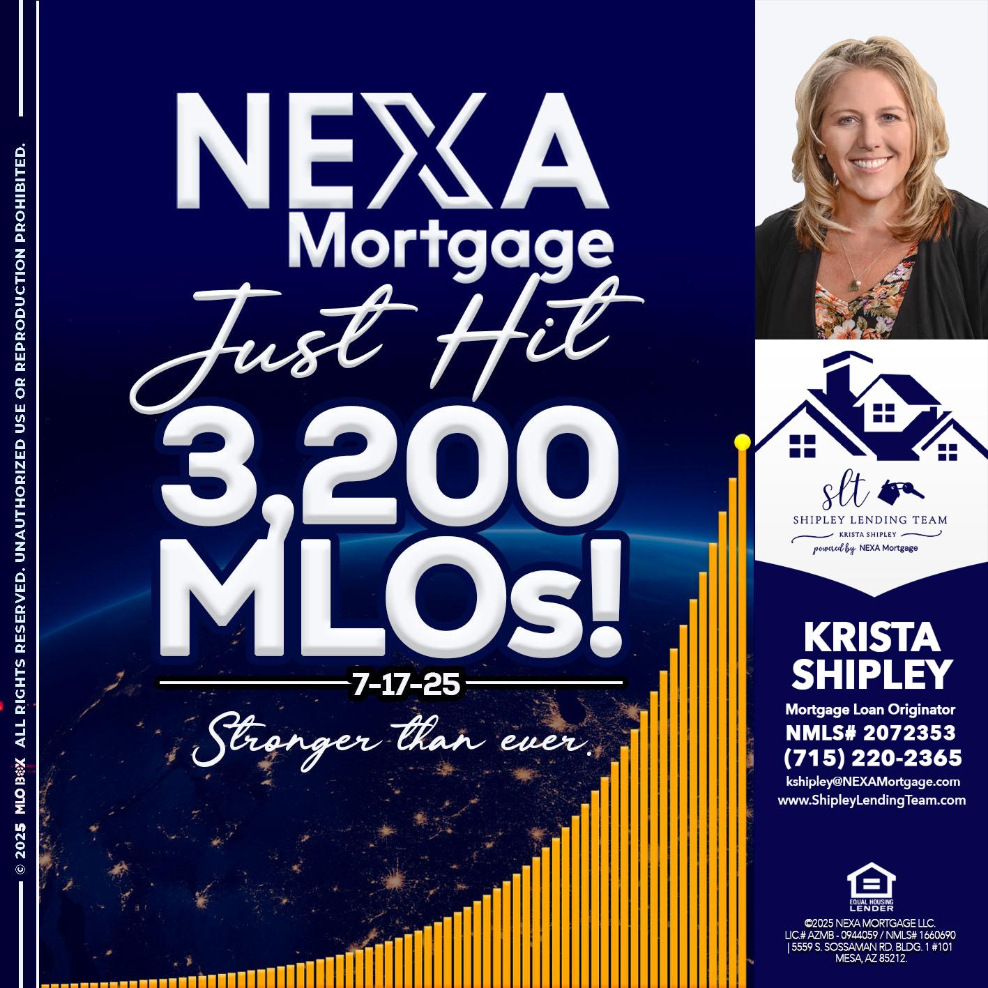 JUST HIT 3,200 MLOs - Krista Shipley -Mortgage Loan Originator