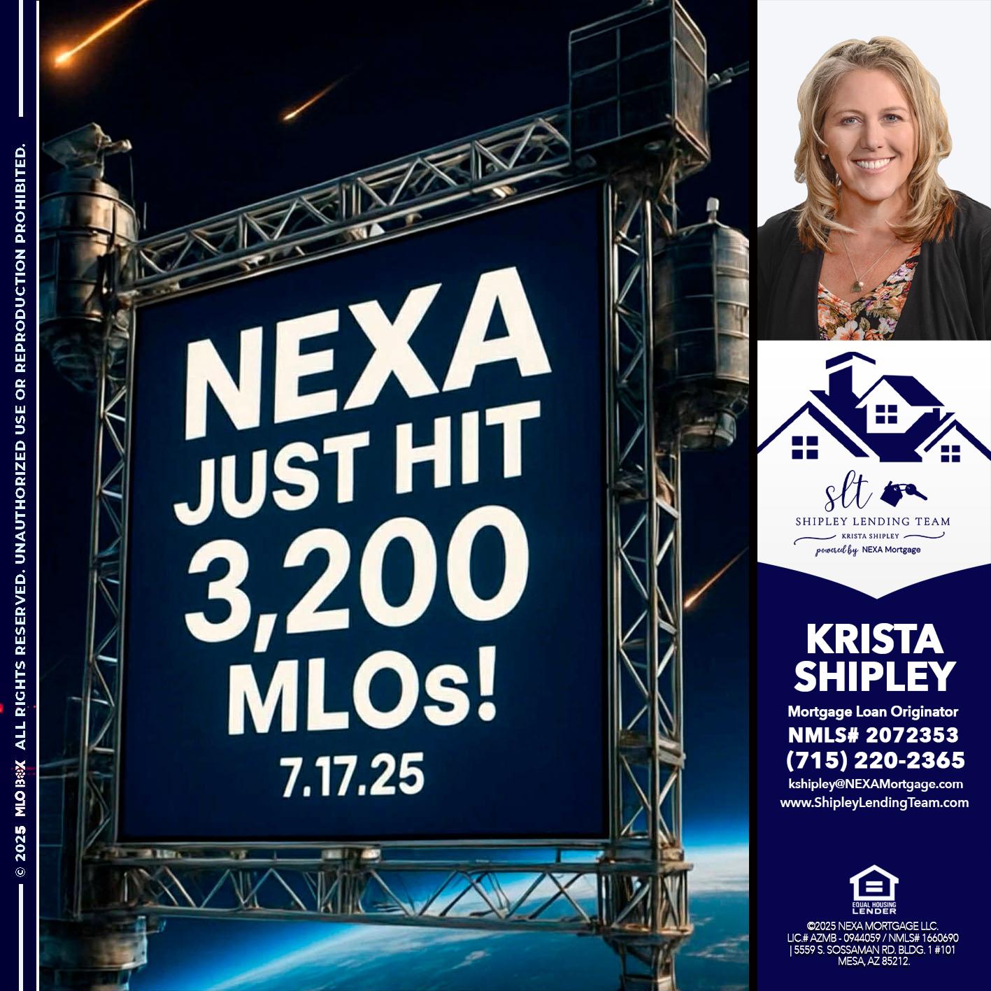 NEXA JUST HIT 3,200 - Krista Shipley -Mortgage Loan Originator