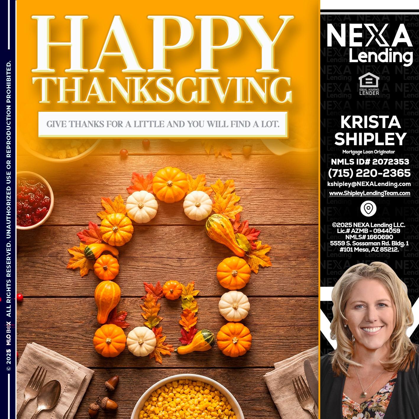 HAPPY THANKSGIVING - Krista Shipley -Mortgage Loan Originator
