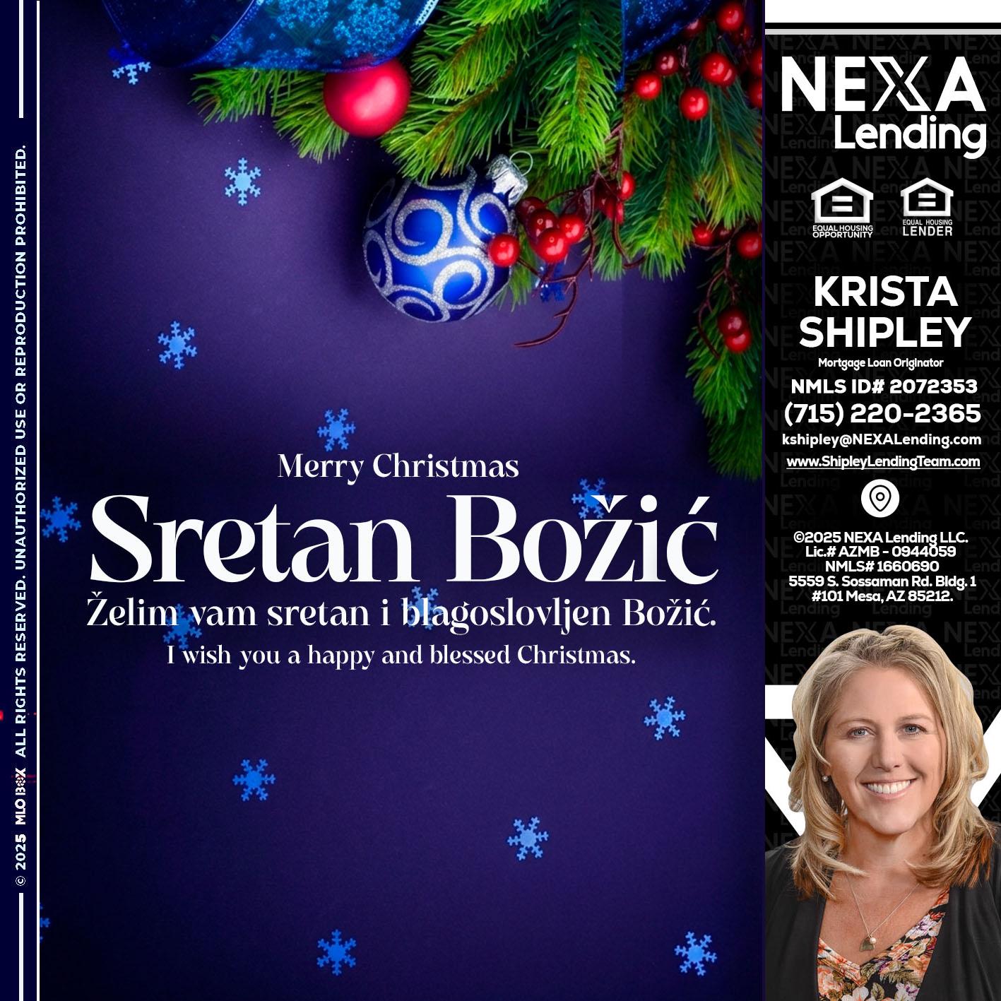 Sretan Božić - Krista Shipley -Mortgage Loan Originator