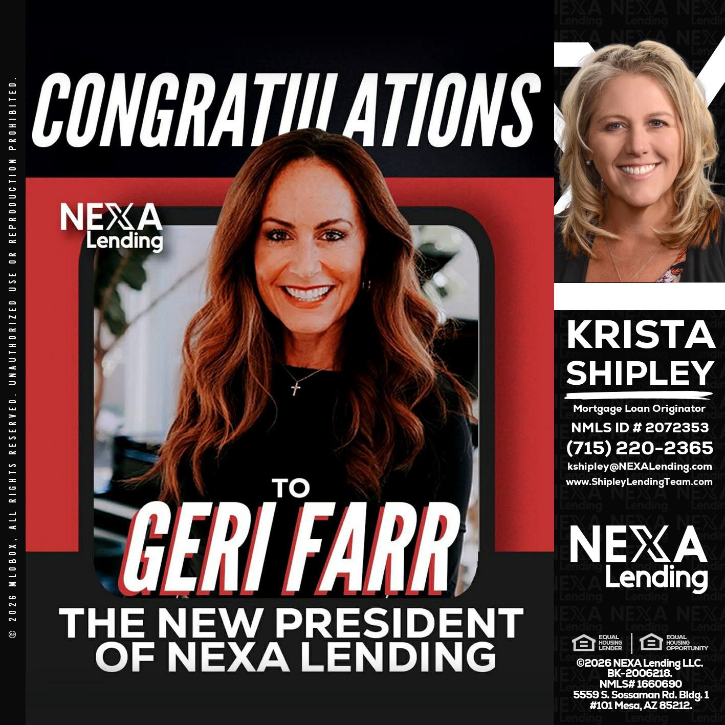 CONGRATULATIONS - Krista Shipley -Mortgage Loan Originator