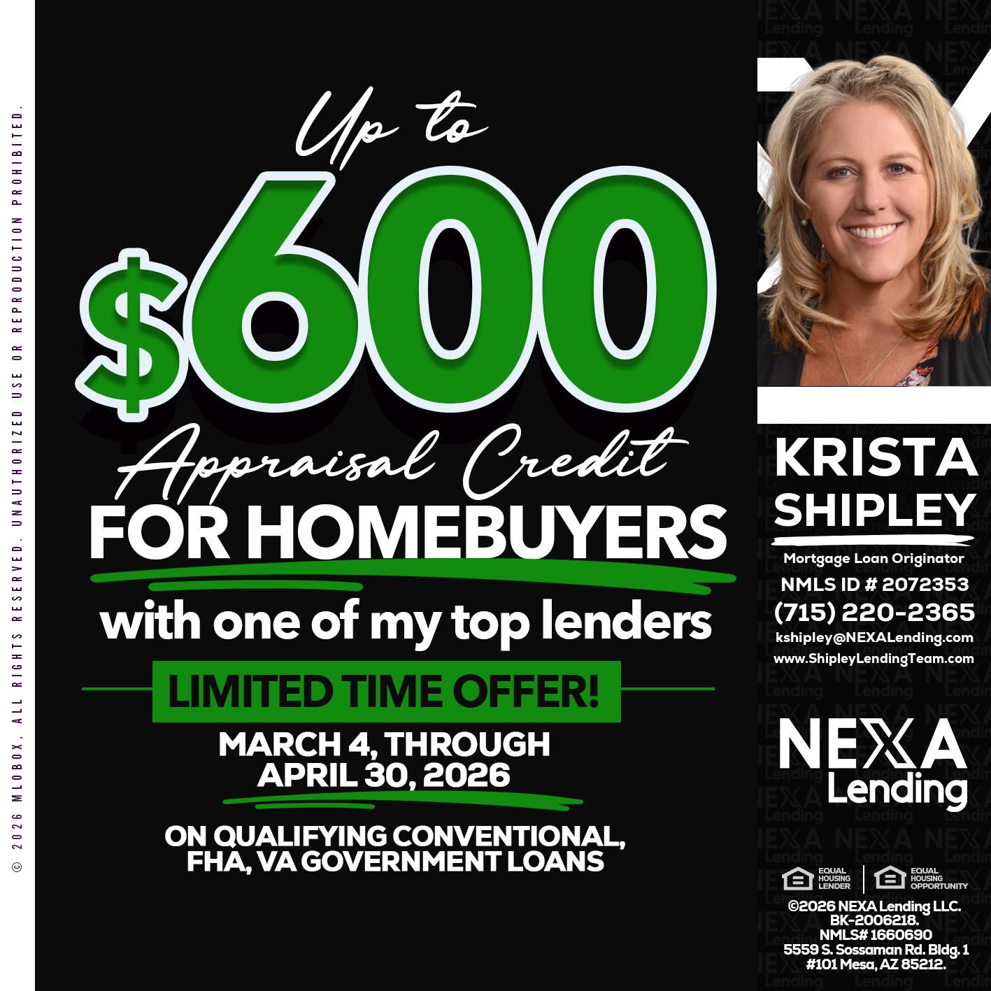 up to $600 - Krista Shipley -Mortgage Loan Originator