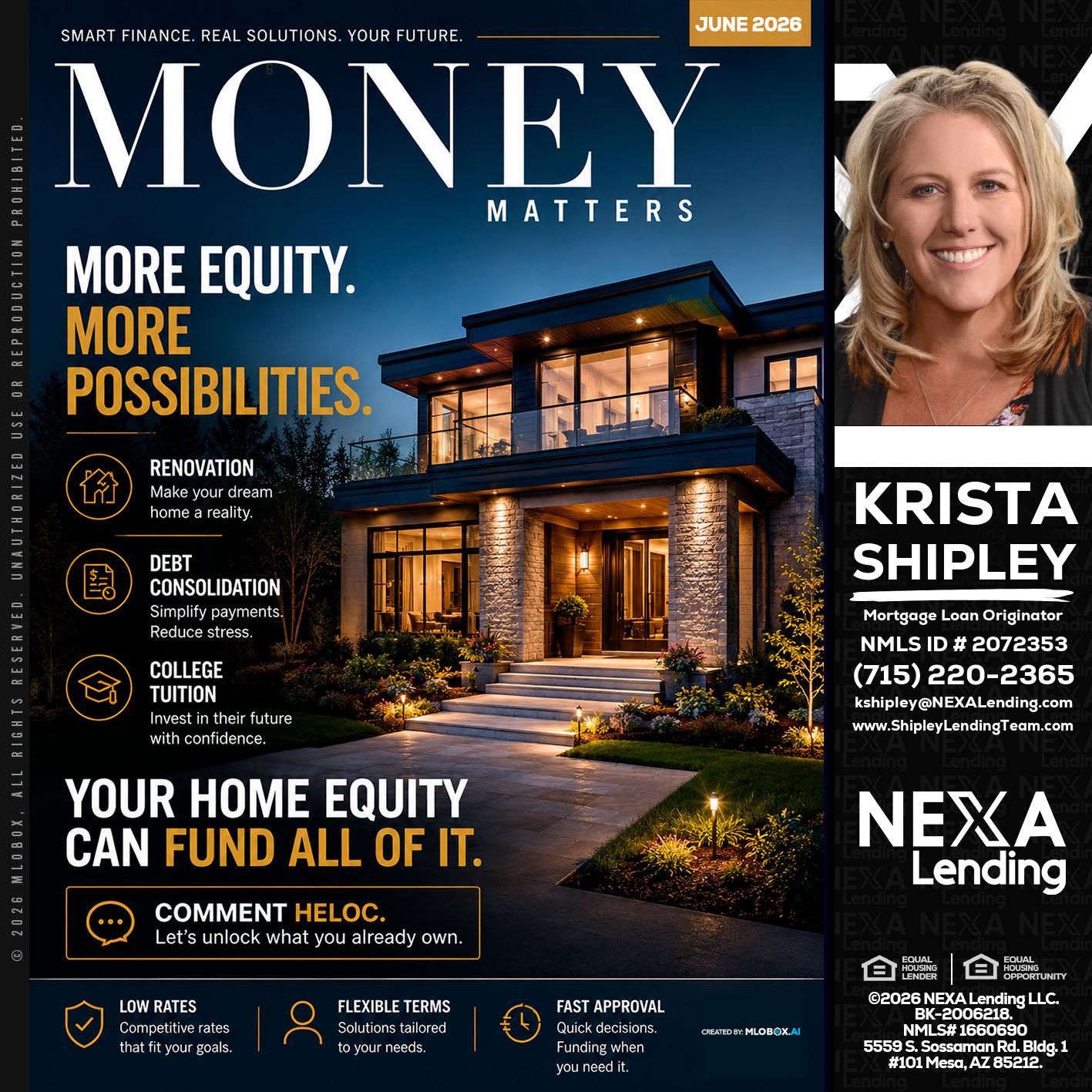 MONEY MATTERS - Krista Shipley -Mortgage Loan Originator