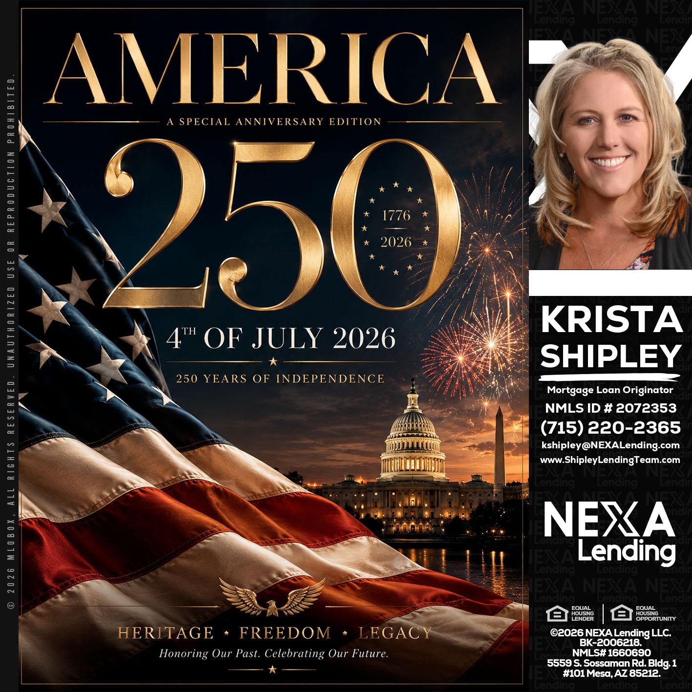 AMERICA 250 TH - Krista Shipley -Mortgage Loan Originator