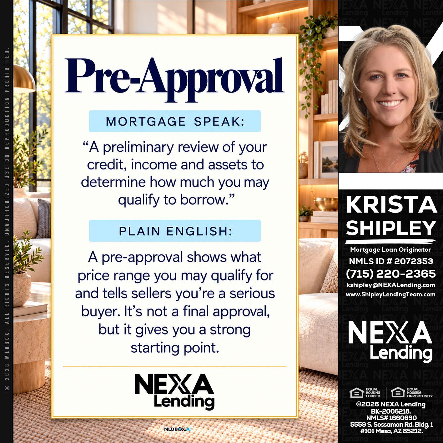 PREAPROVAL - Krista Shipley -Mortgage Loan Originator